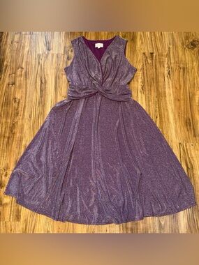 Destination 365 women dress 1XP 1X petite  purple silver midi maxi Shimmer Midi